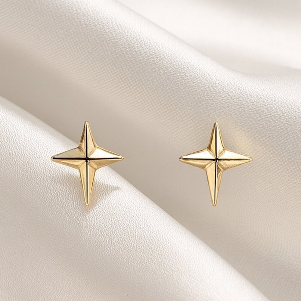 Gold Star Cross Stud Earrings – Minimalist Faith-Inspired Women Jewelry